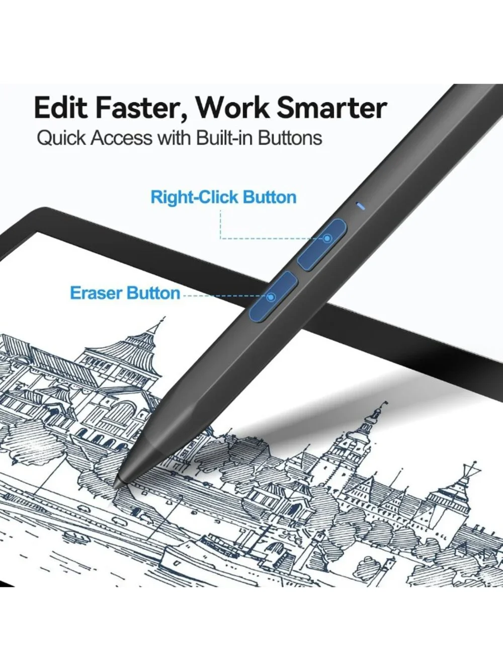 Stylus Pen for Surface Devices - 4096 Pressure Sensitivity, Magnetic, Grey Color